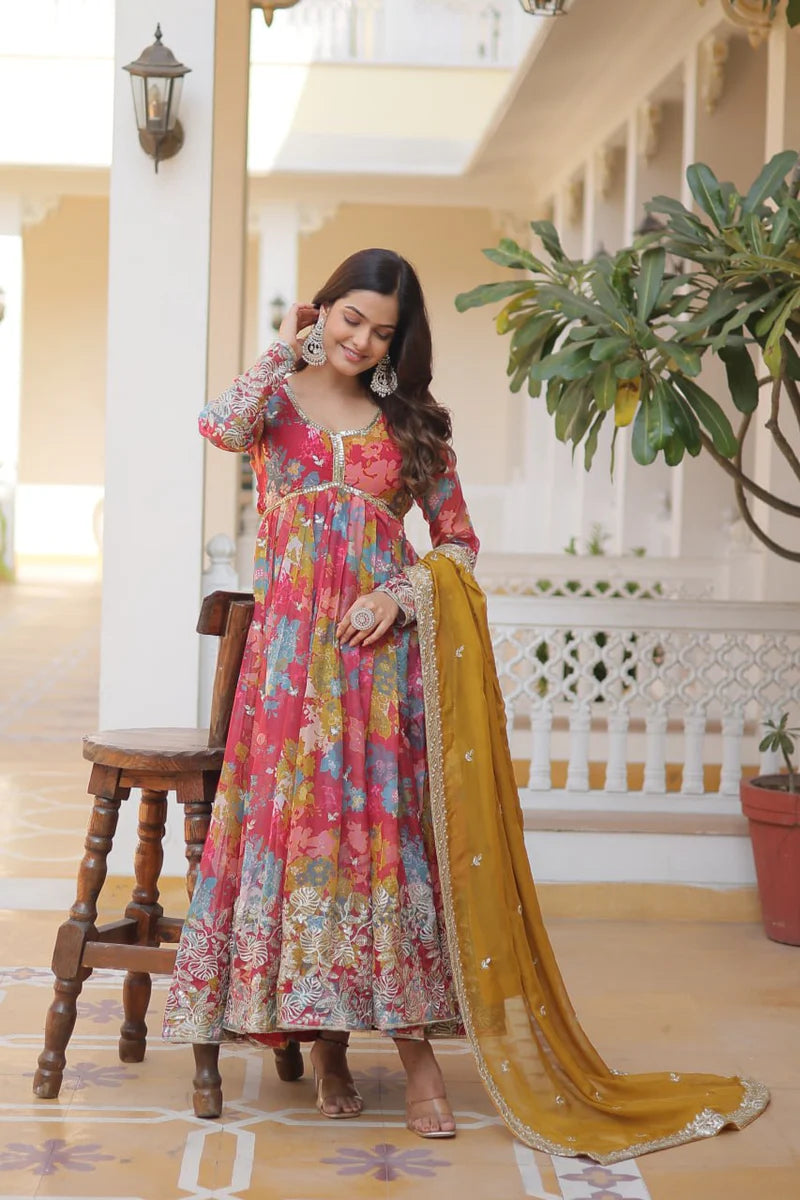 Druthi Elegance Anarkali Gown With Dupatta Set